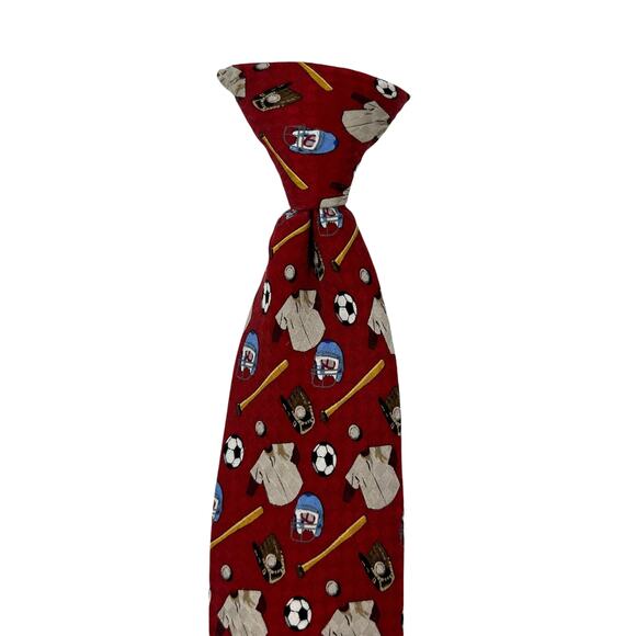 Dockers Y2K Boys Red Multicolor Sport Themed Stain Resistant Clip On Tie - Picture 2 of 7